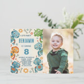 Speelse Robot Verjaardag Uitnodiging voor Kinderen (Staand voorkant)