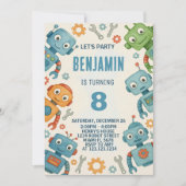 Speelse Robot Verjaardag Uitnodiging voor Kinderen (Voorkant)