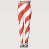 Speelse Rode Diagonale Strepen Kerst  Leggings (Voorkant)