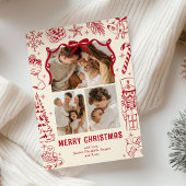 Speelse Rode Doodle 3 Foto Kerstmis Feestdagenkaart