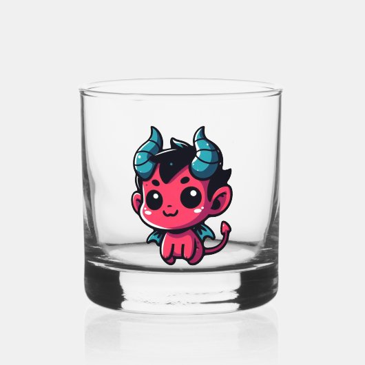 Speelse Rode Duivel - Cartoon, personage, rood, Ka Whisky Glas (Achterkant)