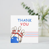 Speelse rode en blauwe bowling-thema 6e verjaardag bedankkaart (Staand voorkant)