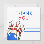 Speelse rode en blauwe bowling-thema 6e verjaardag bedankkaart (Voorkant)