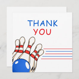 Speelse rode en blauwe bowling-thema 6e verjaardag bedankkaart