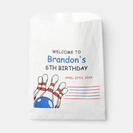 Speelse rode en blauwe bowling thema 6e verjaardag bedankzakje