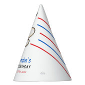 Speelse rode en blauwe bowling thema 6e verjaardag feesthoedjes (Rechts)