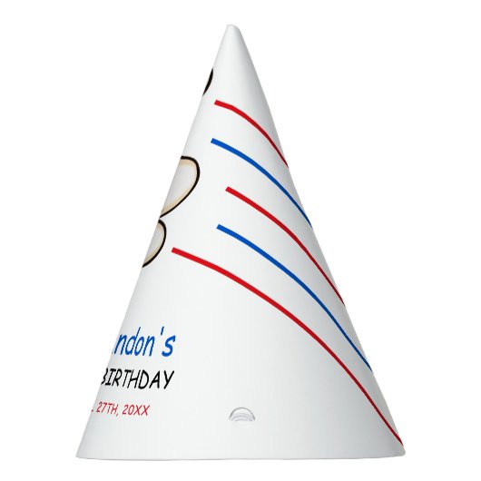 Speelse rode en blauwe bowling thema 6e verjaardag feesthoedjes (Rechts)