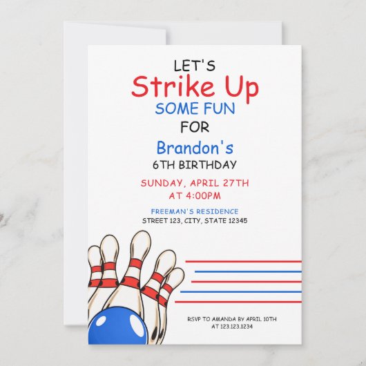 Speelse rode en blauwe bowling thema 6e verjaardag kaart (Voorkant)