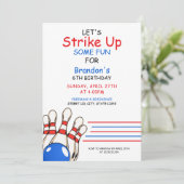 Speelse rode en blauwe bowling thema 6e verjaardag kaart (Staand voorkant)