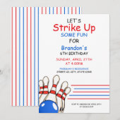 Speelse rode en blauwe bowling thema 6e verjaardag kaart (Voorkant / Achterkant)