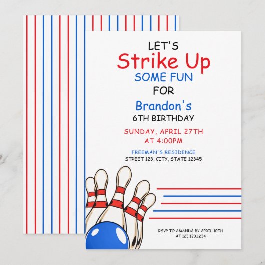 Speelse rode en blauwe bowling thema 6e verjaardag kaart (Voorkant / Achterkant)