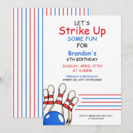 Speelse rode en blauwe bowling thema 6e verjaardag kaart