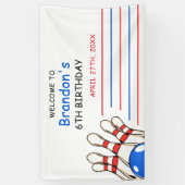 Speelse rode en blauwe bowling thema 6e verjaardag spandoek (Verticaal)