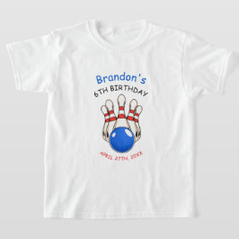 Speelse rode en blauwe bowling thema 6e verjaardag t-shirt