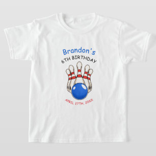 Speelse rode en blauwe bowling thema 6e verjaardag t-shirt
