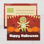 Speelse rode en Oranje Happy Halloween Feestdagenkaart (Voorkant / Achterkant)