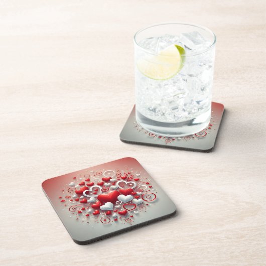 Speelse Rode en Witte Harten Valentijn's Day Bier Onderzetter (Rechterzijde)