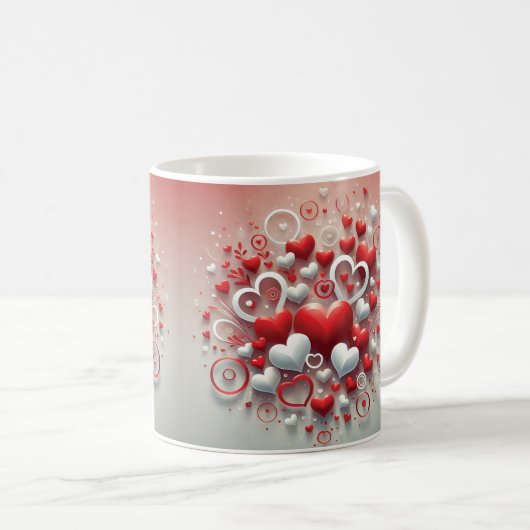 Speelse Rode en Witte Harten Valentijn's Day Koffiemok (Voorkant rechts)