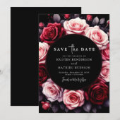 Speelse rode karmozijnrode bruiloft save the date (Voorkant / Achterkant)