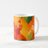 Speelse rode kat wilde bloementuin koffiemok (Voorkant rechts)