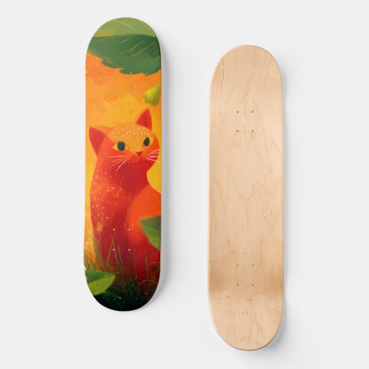 Speelse rode kat wilde bloementuin persoonlijk skateboard (Voorkant)