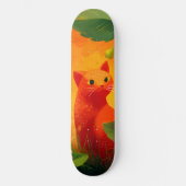 Speelse rode kat wilde bloementuin persoonlijk skateboard (Voorkant)