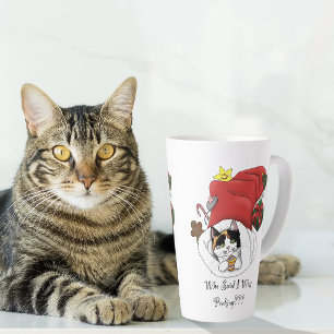 Speelse rode kerst calico kattenkop kerstdagen latte mok