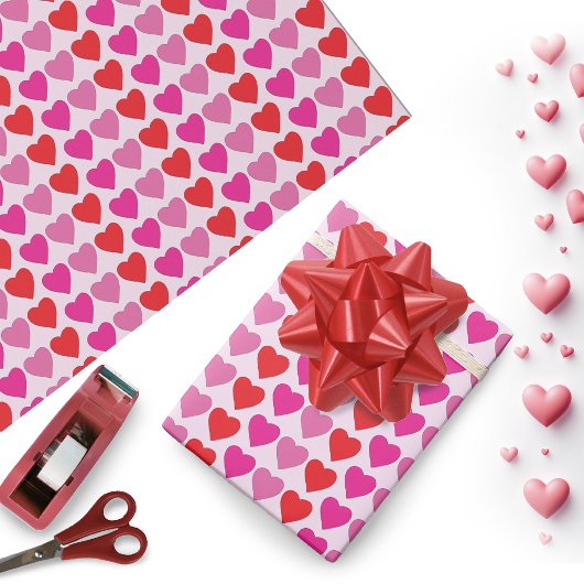 Speelse Rode Roze Fuchsia Harten Valentijnpatroon Cadeaupapier