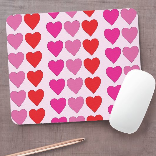 Speelse Rode Roze Fuchsia Harten Valentijnpatroon  Muismat