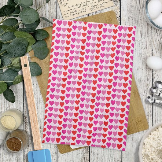 Speelse Rode Roze Fuchsia Harten Valentijnpatroon  Theedoek