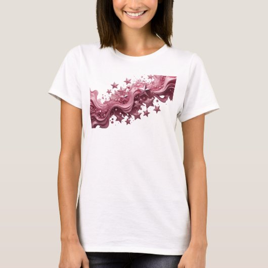Speelse Rode ROZE STERREN Tekst Ontwerp T-shirt (Voorkant)