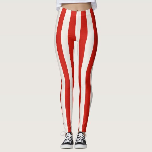 Speelse Rode Strepen Kerst Kerstmis Leggings (Voorkant)