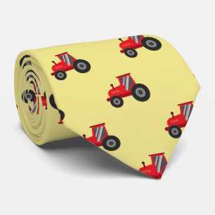 Speelse rode tractor en naam op geel stropdas