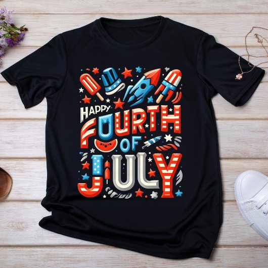 Speelse rood, wit en blauw Fourth of July T-shirt