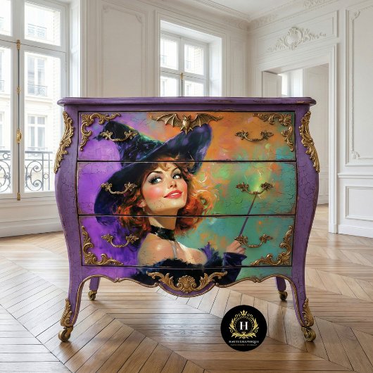 Speelse roodharige heks Halloween decoupage Tissuepapier