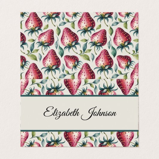 Speelse Roze Aardbei Zomer Fruity Naam Kaart (Buitenkant ongevouwen)