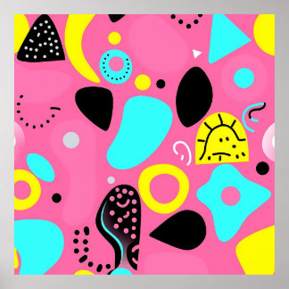 Speelse roze abstracte vormen-patroon poster