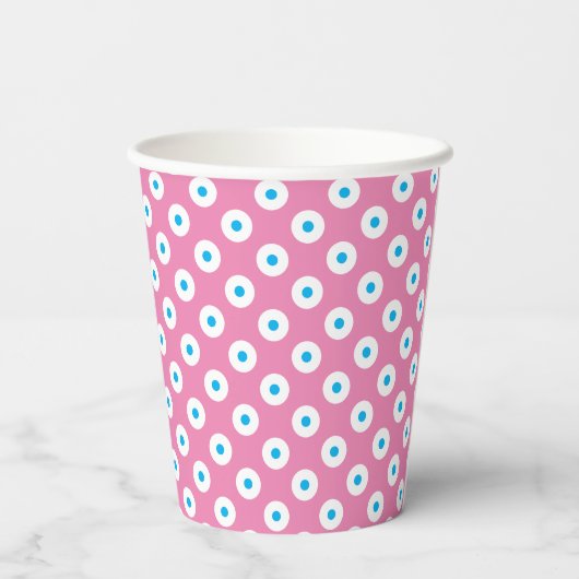 Speelse Roze Beker met Blauw en Wit Polka-Stippen (Achterkant)