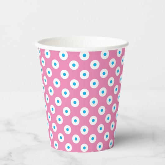 Speelse Roze Beker met Blauw en Wit Polka-Stippen (Voorkant)