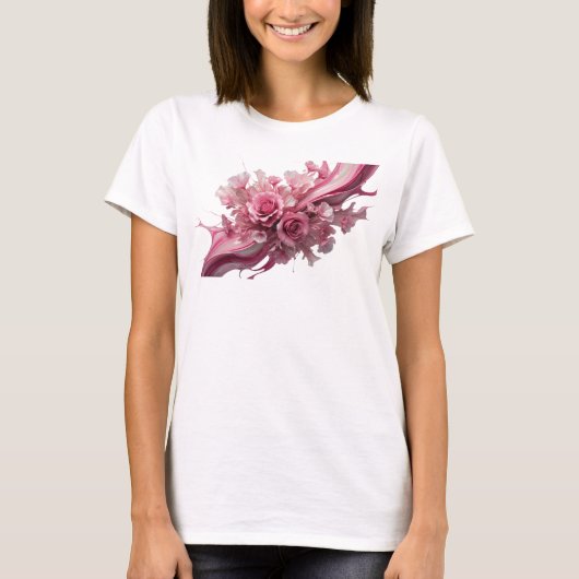 Speelse Roze BLOEMEN ZIJN DE TAAL VAN HET HART T-shirt (Voorkant)