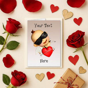 Speelse Roze Cartoon Cupido Hart Wenskaart