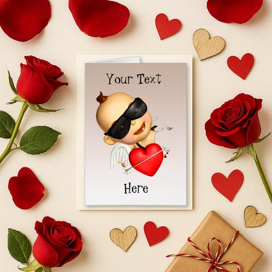 Speelse Roze Cartoon Cupido Hart Wenskaart