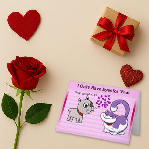 Speelse Roze Cartoon Hond Kat Liefde Feestdagen Kaart
