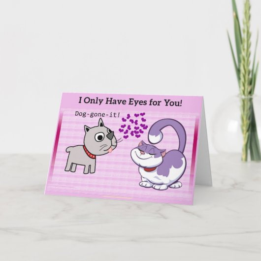 Speelse Roze Cartoon Hond Kat Liefde Feestdagen Kaart (Voorkant)