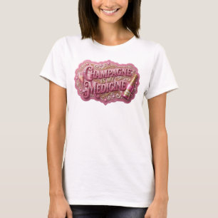 Speelse Roze CHAMPAGNE IS MIJN MEDICIJN 3D-tekstku T-shirt