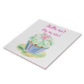 Speelse Roze en Groene Cupcake Kunst Tegeltje (Zijkant)