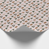 Speelse roze en groene kerstboomstreep cadeaupapier (Hoek)