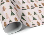 Speelse roze en groene kerstboomstreep cadeaupapier (Rol Hoek)