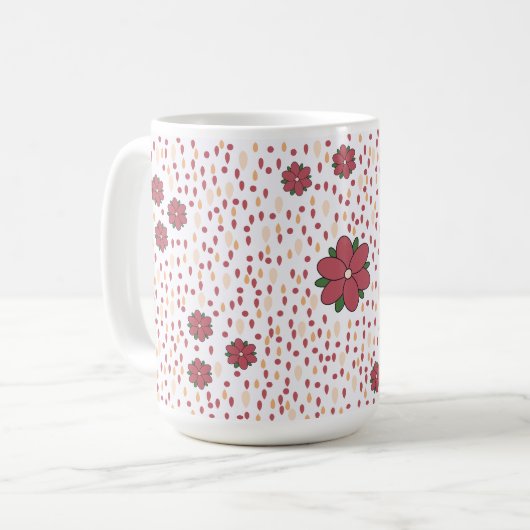 Speelse Roze en Rode Folk Art Floral Mok (Voorkant links)