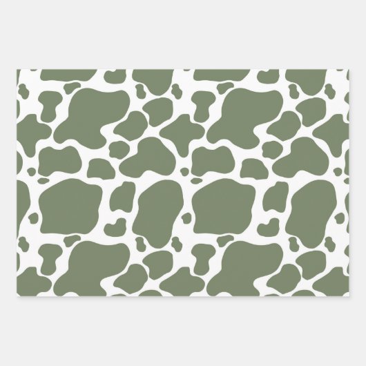 Speelse Roze en Sage Groene Koe Print Pattern Inpakpapier Vel (Voorkant 3)